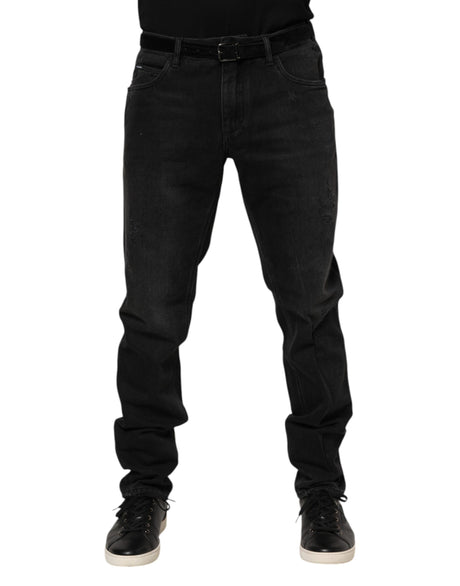 Dolce & Gabbana Black Cotton Logo Plaque Skinny Denim Jeans