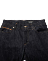 Dolce & Gabbana Dark Blue Cotton Logo Plaque Men Denim Jeans