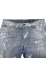 Dolce & Gabbana Blue Cotton Tattered Slim Fit Men Denim Jeans
