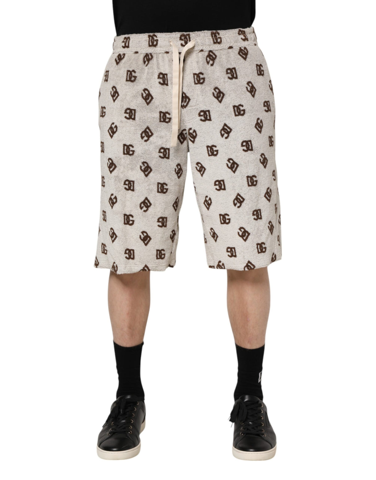 Dolce & Gabbana White Cotton DG Mania Print Men Bermuda Shorts