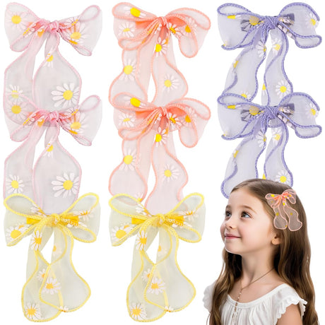 8 PCS Tulle Hair Clips Cute Tulle Bow Clip Large Daisy Hair Alligator Clips Colorful Hair Barrettes Handmade Cute Wedding Hair Accessories for Baby Girls Infants Toddler Teens Women