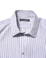 Dolce & Gabbana White Blue Striped Cotton GOLD Formal Shirt