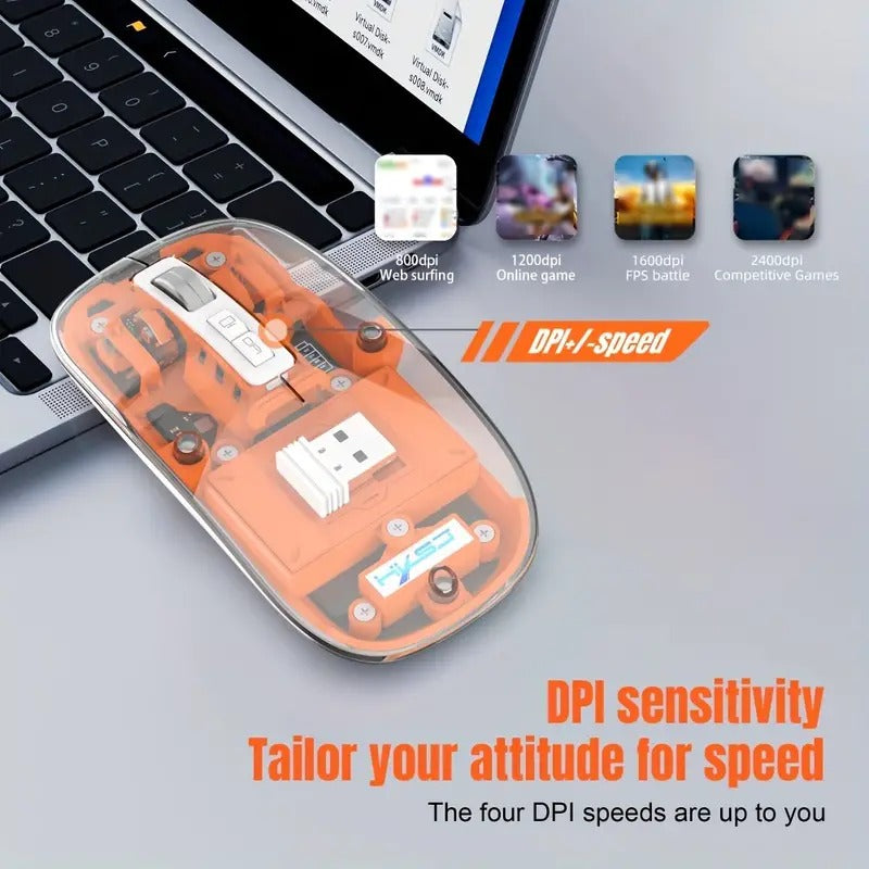 2.4G Wireless Mouse with Transparent Shell and 2400DPI