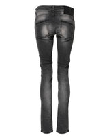 Acht Dark Gray Cotton Slim Fit Denim Low Waist Denim Jeans