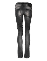 Acht Dark Gray Cotton Slim Fit Denim Low Waist Denim Jeans