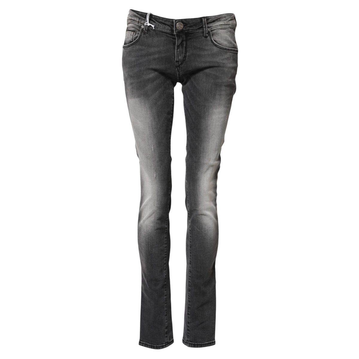 Acht Dark Gray Cotton Slim Fit Denim Low Waist Denim Jeans