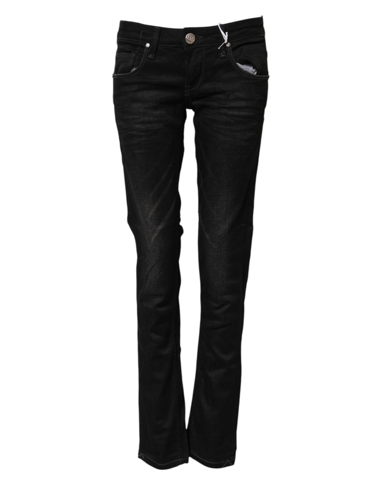Acht Black Cotton Slim Fit Denim Low Waist Denim Jeans