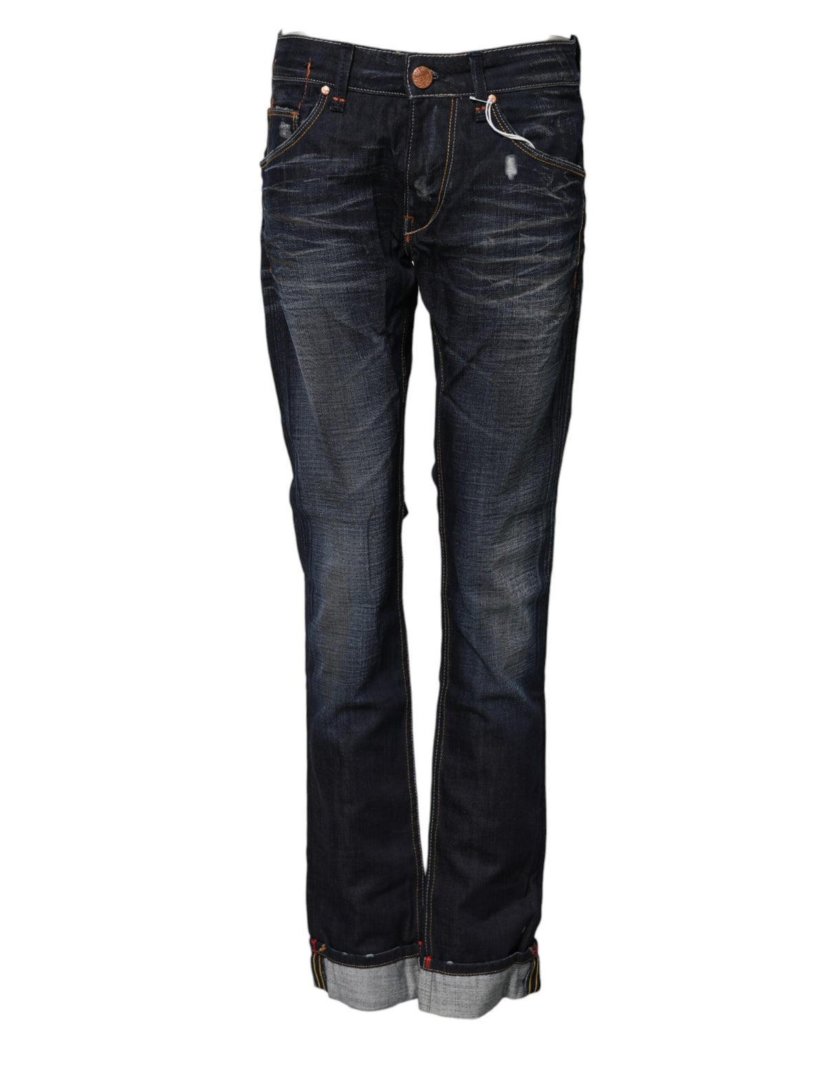 Acht Blue Washed Cotton Mid Waist Flared Denim Jeans