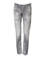 Dsquared² Gray Washed Mid Waist Tapered Denim Jeans