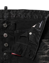 Dsquared² Black Washed Mid Waist Tapered Denim Jeans