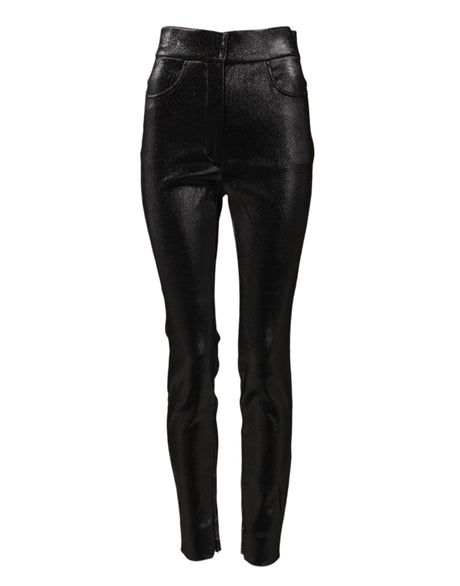 Dolce & Gabbana Black Cotton Stretch Silver Lurex Thread Pants