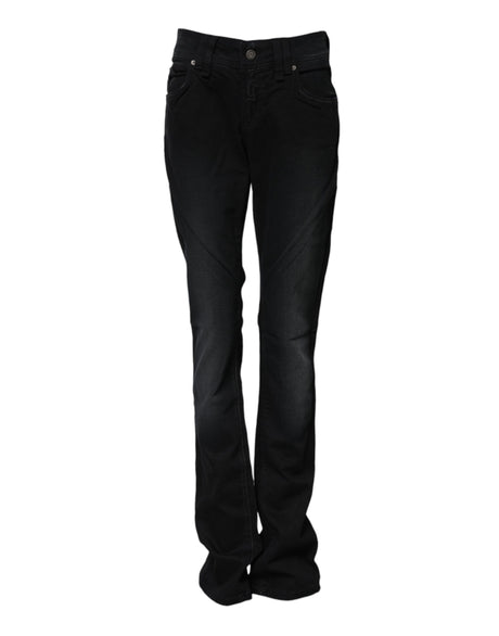 John Galliano Black Cotton Mid Waist Tapered Denim Jeans