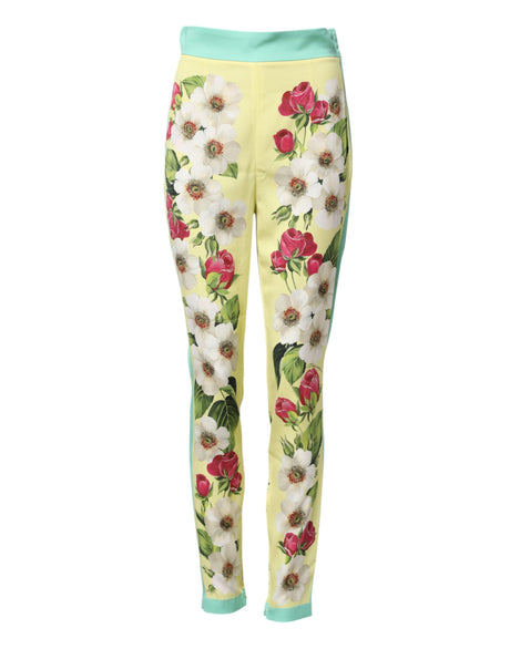 Dolce & Gabbana Yellow Silk Floral Leggings Pants