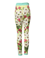 Dolce & Gabbana Yellow Silk Floral Leggings Pants