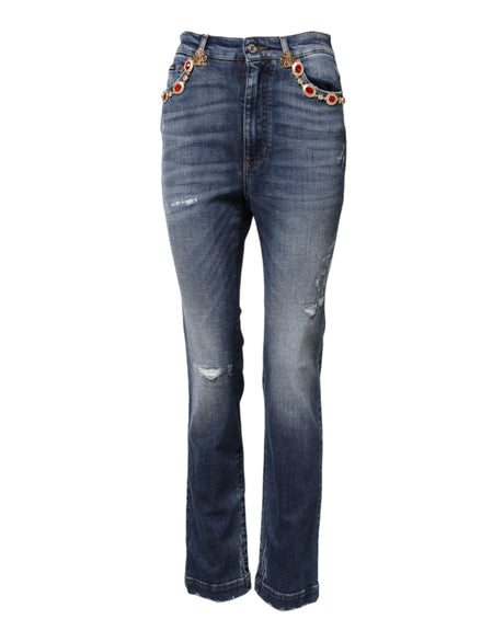 Dolce & Gabbana Blue Rhinestone Embellished Denim Jeans