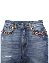 Dolce & Gabbana Blue Rhinestone Embellished Denim Jeans