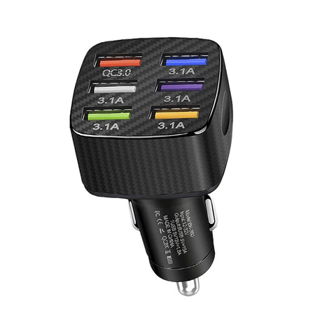 Car Charger Adapter 6 USB Multi-Port Fast Charger QC3.0 USB Smart Shunt Cigarette Lighter Charger Car Phone Charger for Most Cell Phones iPhone/Android/Samsung/Galaxy