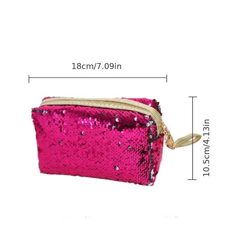 Portable Sequin Makeup Organizer Bag with Zipper Closure