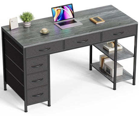 Huuger Computer Desk with 6 Drawers 47 Inch Office Desk with Shelves Reversible Gaming Desk Corner Desk with Storage Work Desk for Home Office Study Living Room Gray