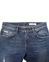Dolce & Gabbana Blue Washed Skinny Cotton Tattered Denim Jeans