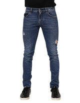 Dolce & Gabbana Blue Washed Skinny Cotton Tattered Denim Jeans
