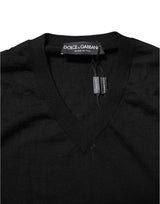 Dolce & Gabbana Dark Gray Embroidered Logo Pullover Sweater