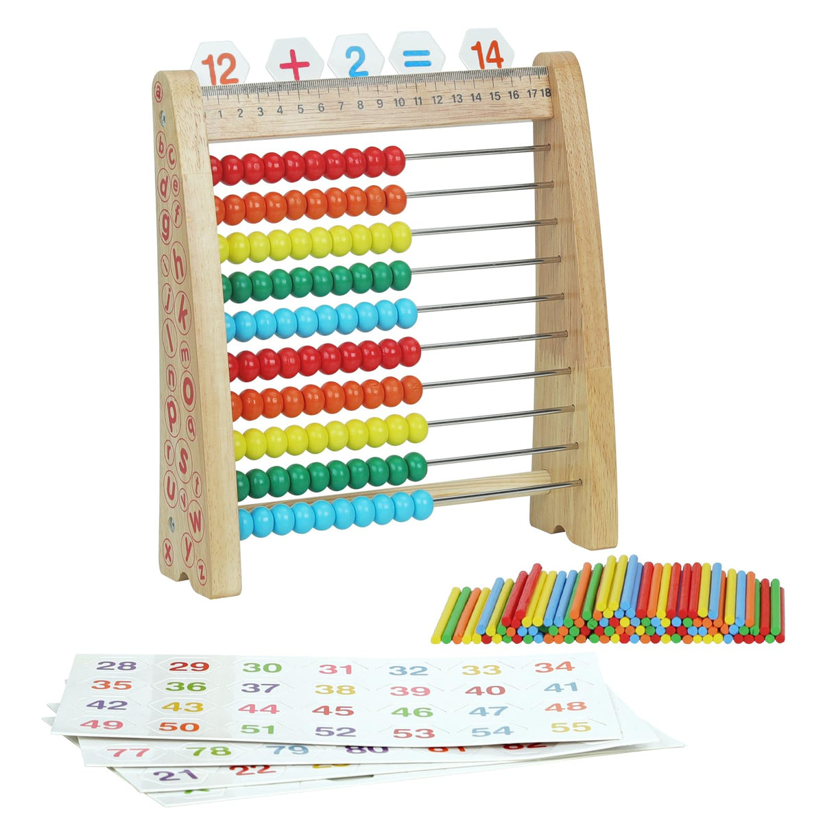 AISHUN Abacus Toys for Kids Math Toy with Number Cards 1-100 Counting SticksRulerAlphabetsColorful Educational Learning Toys for Homeschool SuppliesCounting Skills for 3+ Years Old