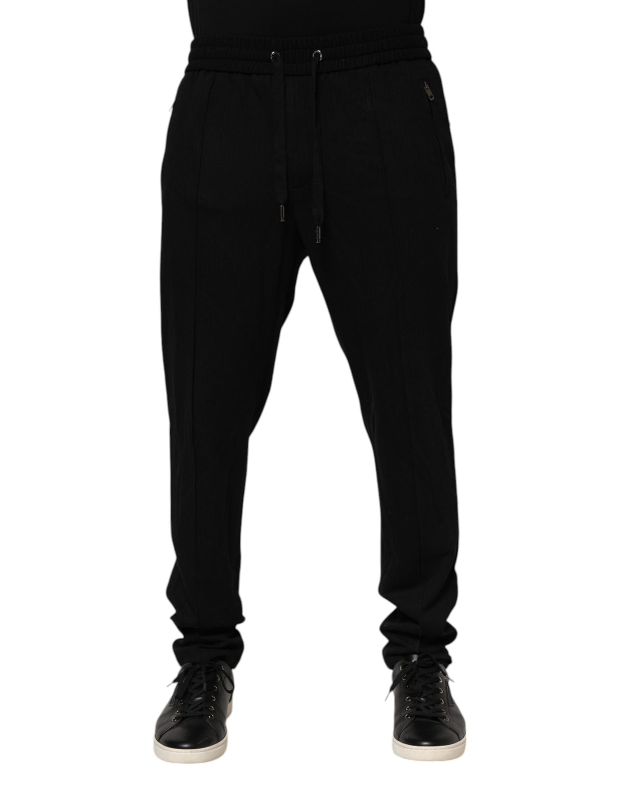 Dolce & Gabbana Black Viscose Skinny Logo Men Jogger Pants