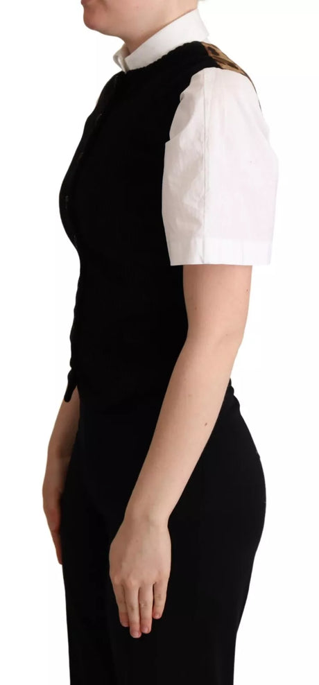 Dolce & Gabbana Black Brown Leopard Print Waistcoat Vest