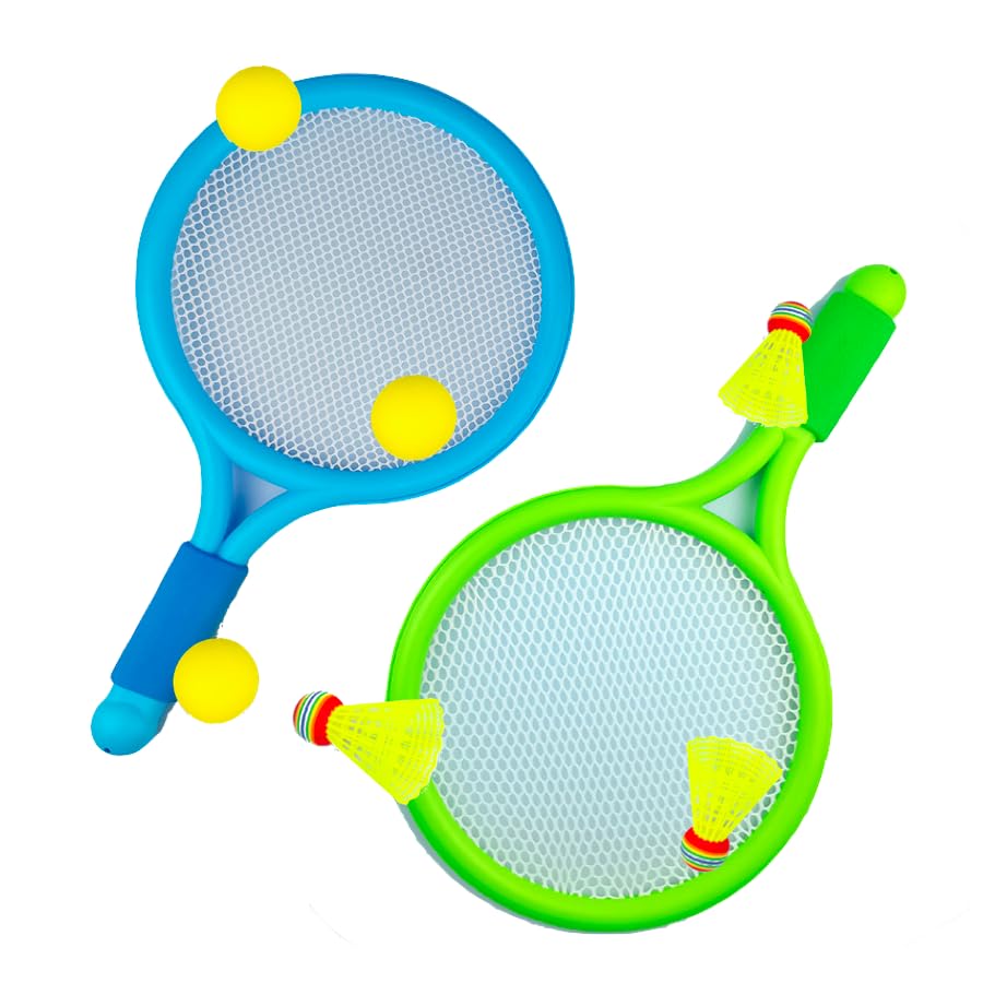 VIV Kids Tennis Racket Plastic Tennis Racket Kids with 3 Soft Balls3 ShuttlecocksToddler Outdoor/Indoor Sport Play (Mesh Bag)