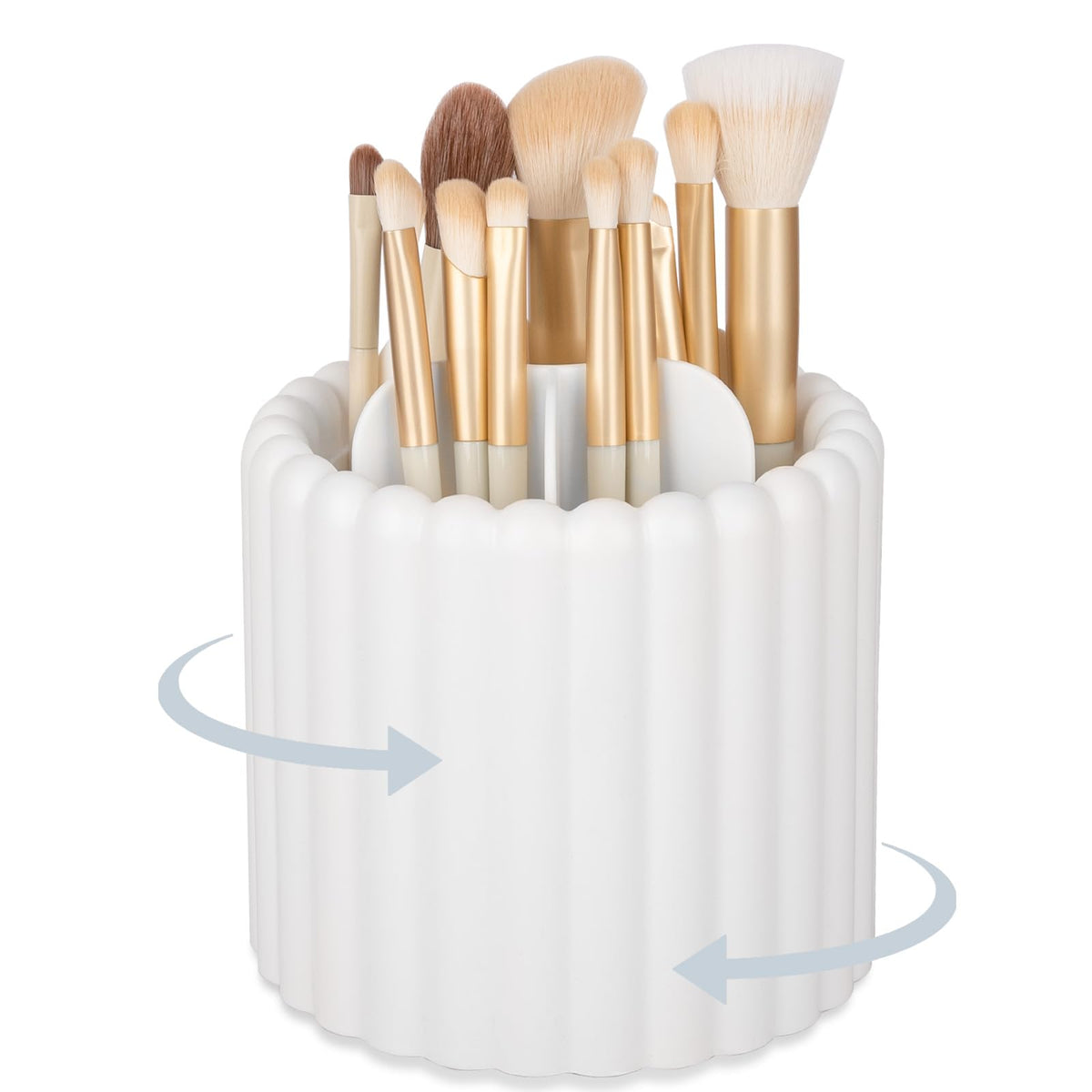 Anyoifax 360 Rotating Makeup Brush Holder 7 Slots Make Up Brush Organizer Removable Spinning Cosmetic Brushes Storage Pen Holder for Vanity Dresser Desk White