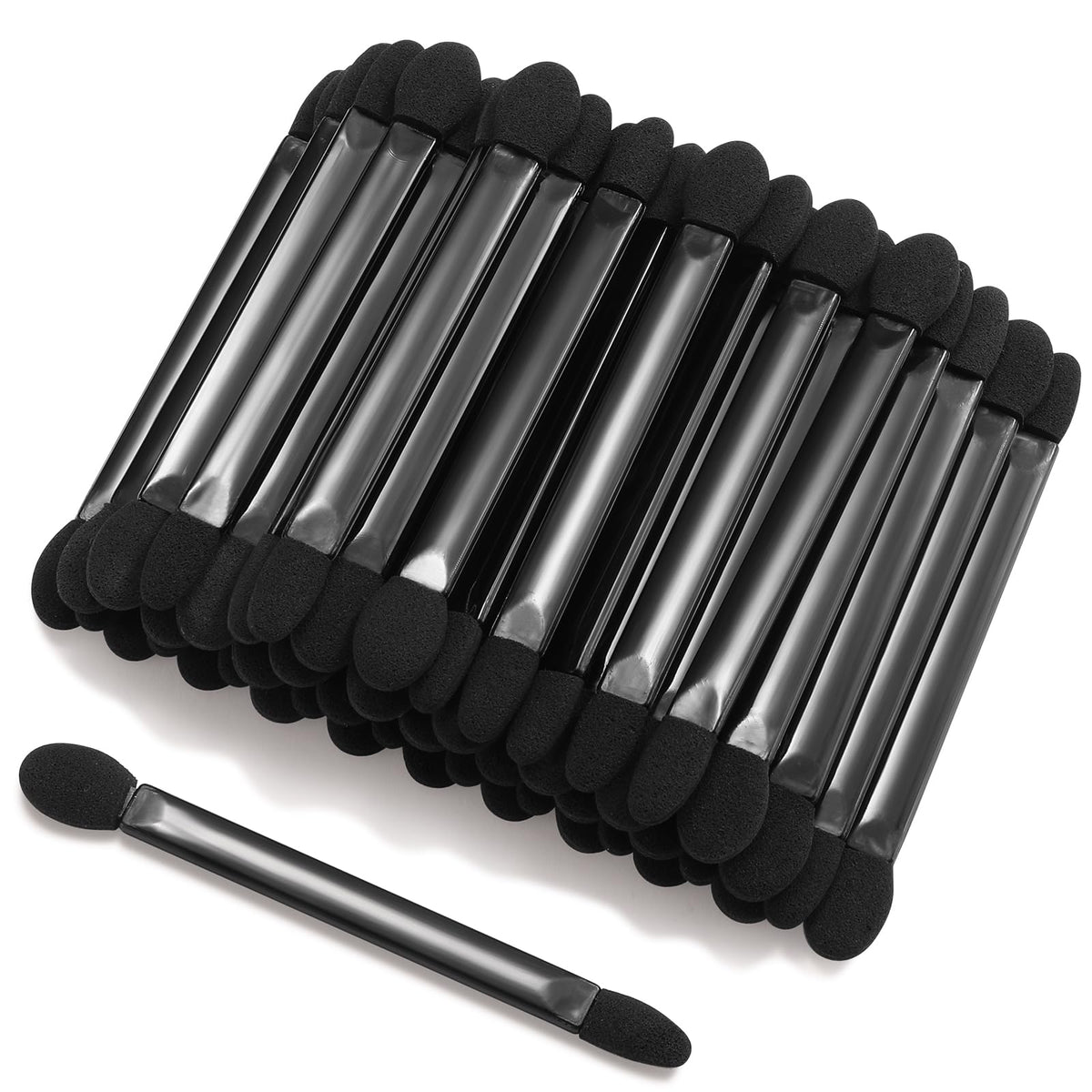 JOCEMY 50 PCS Professional Disposable Dual Side Sponge Eyeshadow Brush Double Head Eye shadow Brushes Makeup Applicator Cosmetic Tools(Length: 9.5 cm Flat Handle Black)