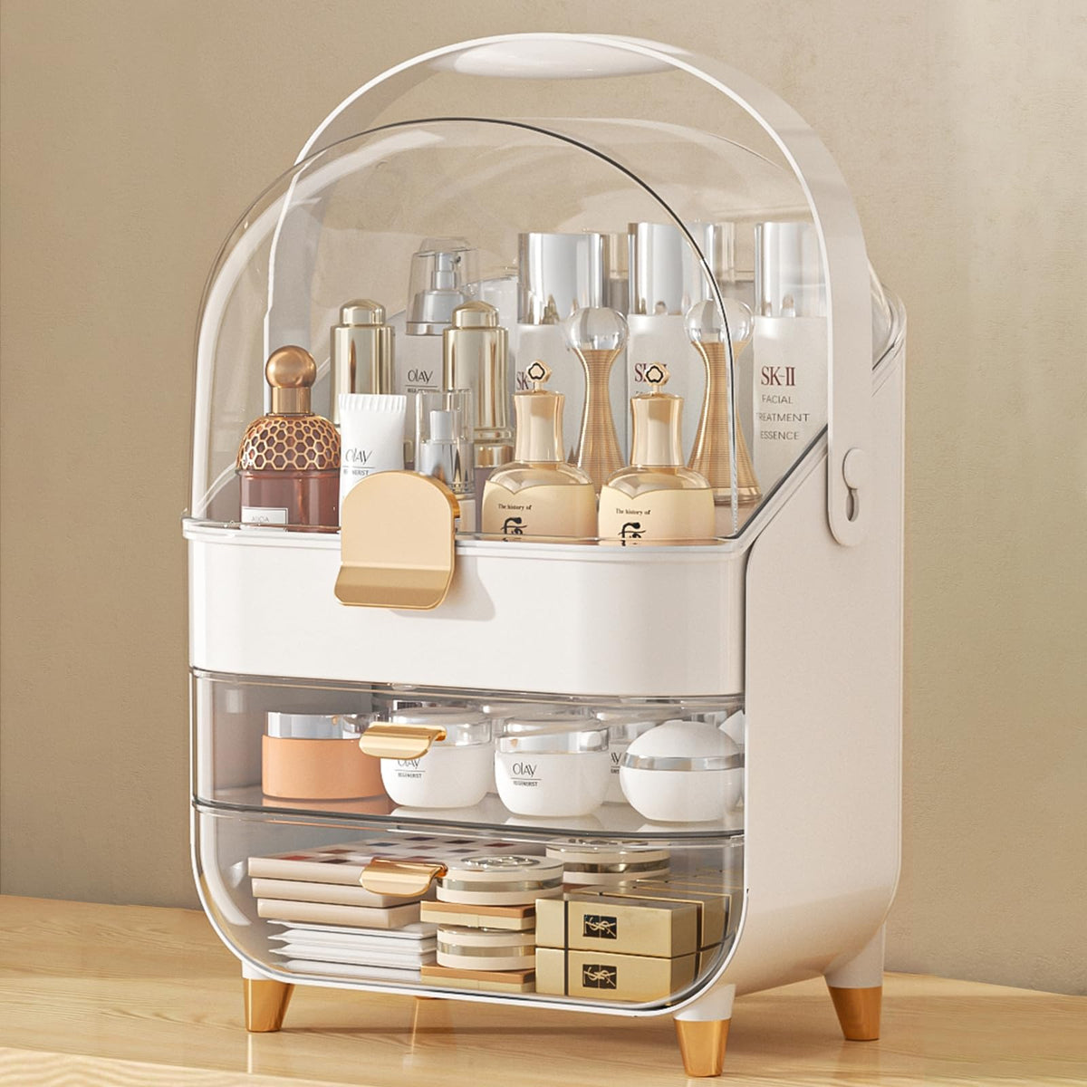 Makeup Organizer Skincare Holder Bathroom Counter Organizer Storage Box Cosmetic Display Cases Teen Girl Gifts Trendy Stuff Make up Organizers for Vanity Dresser Countertop (Rose Gold)