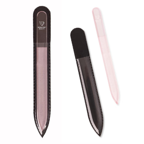 Bona Fide Beautys Acrylic Nail File Czech Glass Nail File for Acrylic Nails Crystal Glass 100/180 Grit Nail File with Sleeve Coarse Fingernail Filer for Fake Nails (Pink)