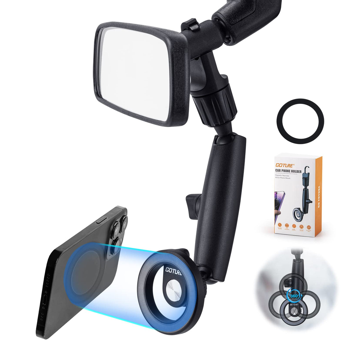Goture Phone Mount for Car Rear View Mirror Phone HolderCell Phone Holder Car Rearview Mirror MountStrong Magnet Rotatable Car Mount Phone Holder