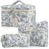 NOYINMIN Cute Makeup Bag for Women(3 Pcs) Quilted Floral Coquette Aesthetic Make up Bags Travel Cosmetic Bags Toiletry Organizer Bag(NavyBlue Flower)