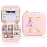 VigorVaul Travel Jewelry Box K Initial Small Jewelry Case for Women| Pink Jewelry Organizer Box|Personalized Birthday Gifts for Girls|Teacher Gifts for Women|Graduation Gifts for Her