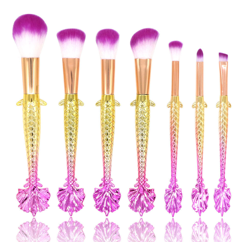 7-Piece Mermaid Makeup Brush Set in Yellow-Green Gradient