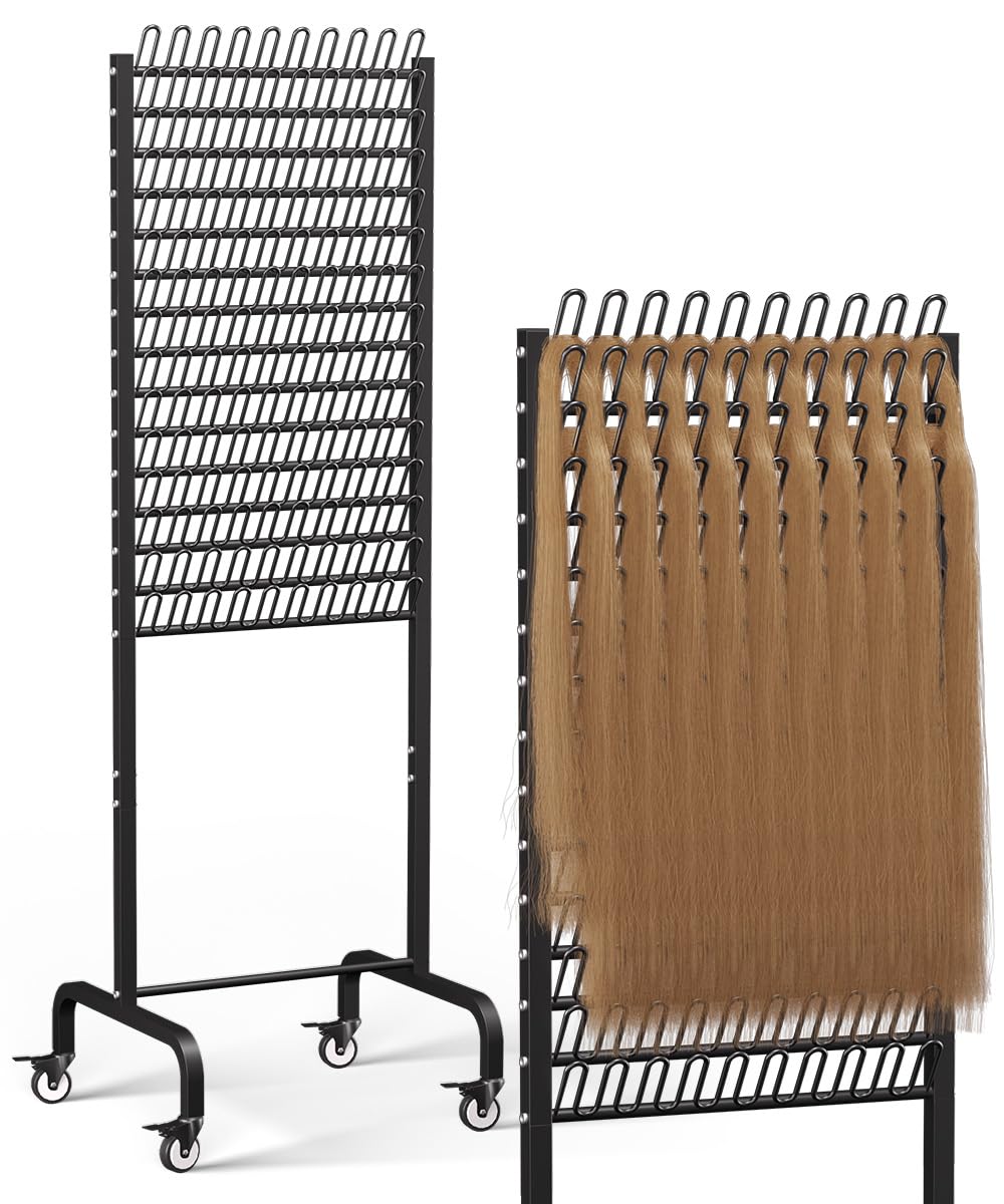 Tigerden 150 Pegs Braiding Hair Rack Adjustable Hair Separator Stand with Wheels Hair Extension Holder for Hair Stylists Braiders Home Salon Beauty School Black