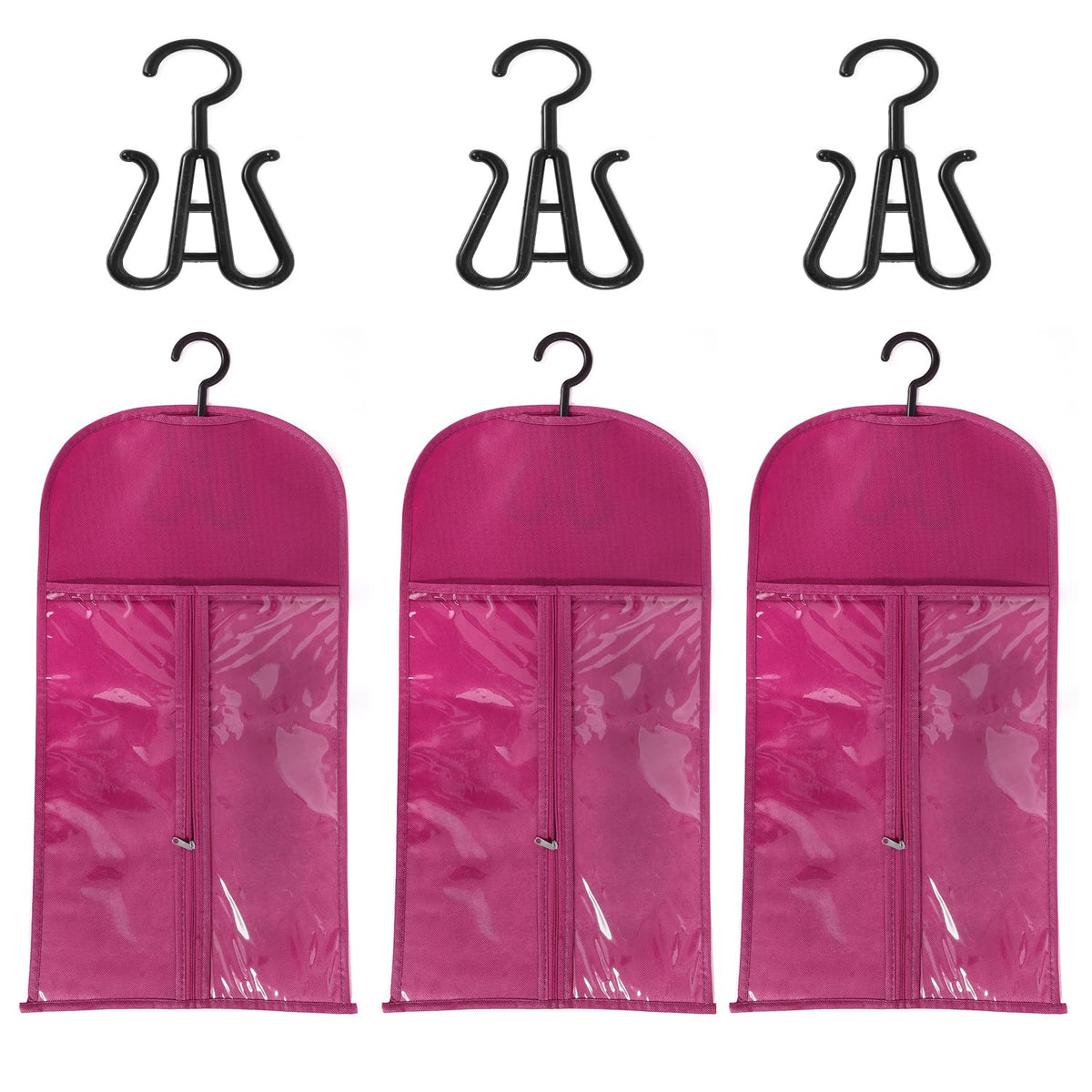 3PCS wig Hanger Hair Extension Holder Wig Storage for Multiple Wigs Bags Storage with Hanger Wig Holder Dust-proof Hair Extension Storage with Hook hair extensions wigs & accessories (Rose Pink)