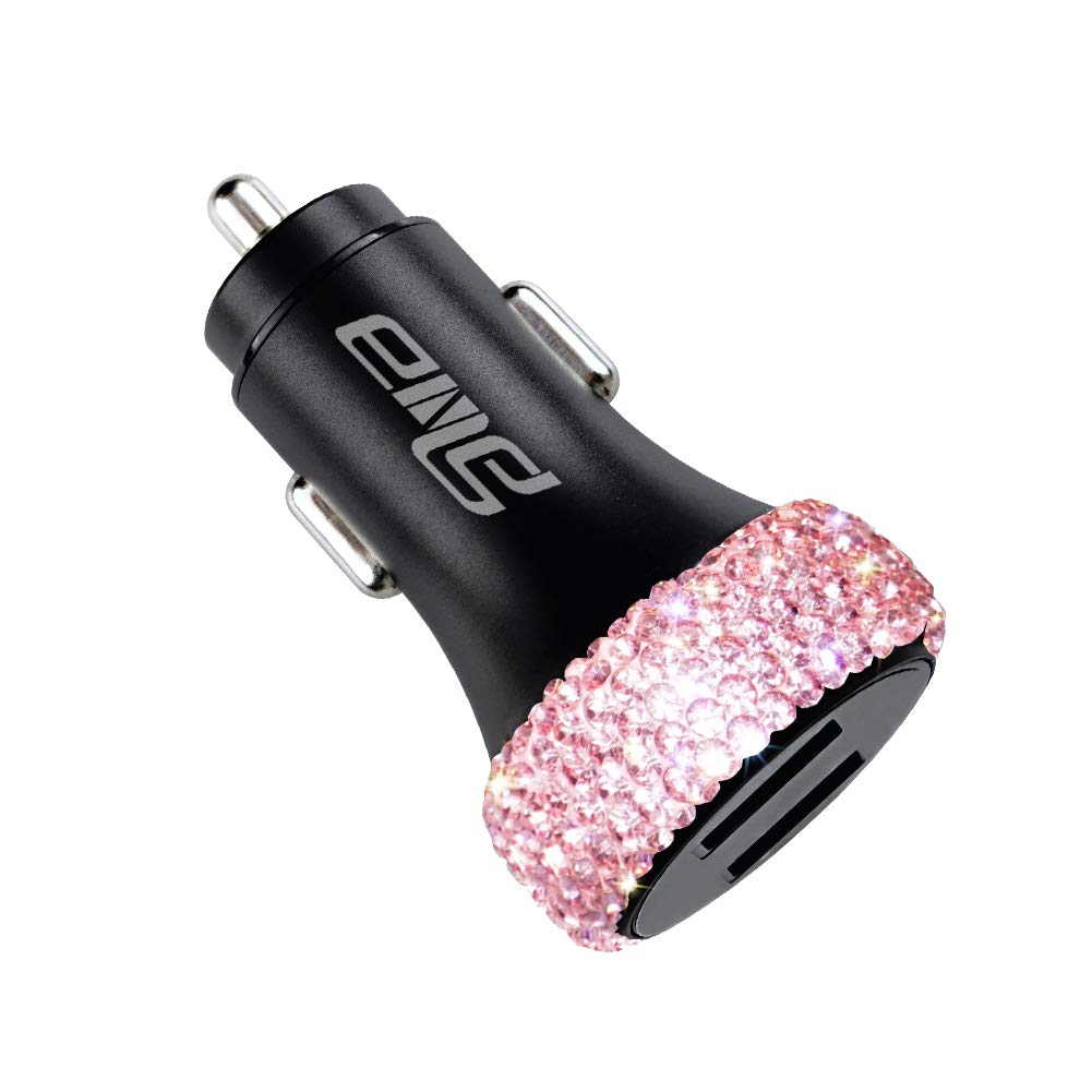 Dual USB Car Charger Quick Charge 3.0 Car Adapter Fast Charging Charger Compatible with iPhone 11/11pro/ MAX/XS/XR/X/10iPadSamsung S10/S10+/S9Google Pixel 4/4 XL etcBling Car DecorPure Pink