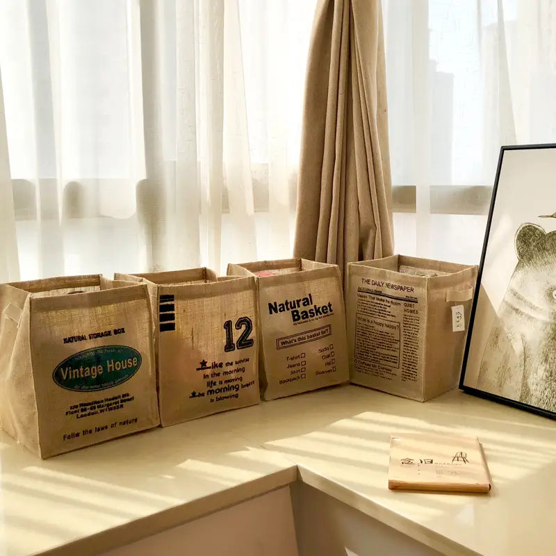 Natural Jute Foldable Desktop Organizer (1pc)