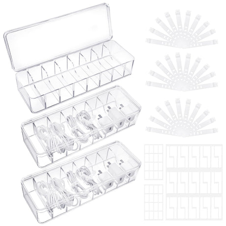 Cable Organizer Box with Lid 3 Pcs Clear Cord Storage Organizer with 30 Cable Ties 62 Cable Labels Charger Organizer for Office Desk Drawer Organizers and Accessories