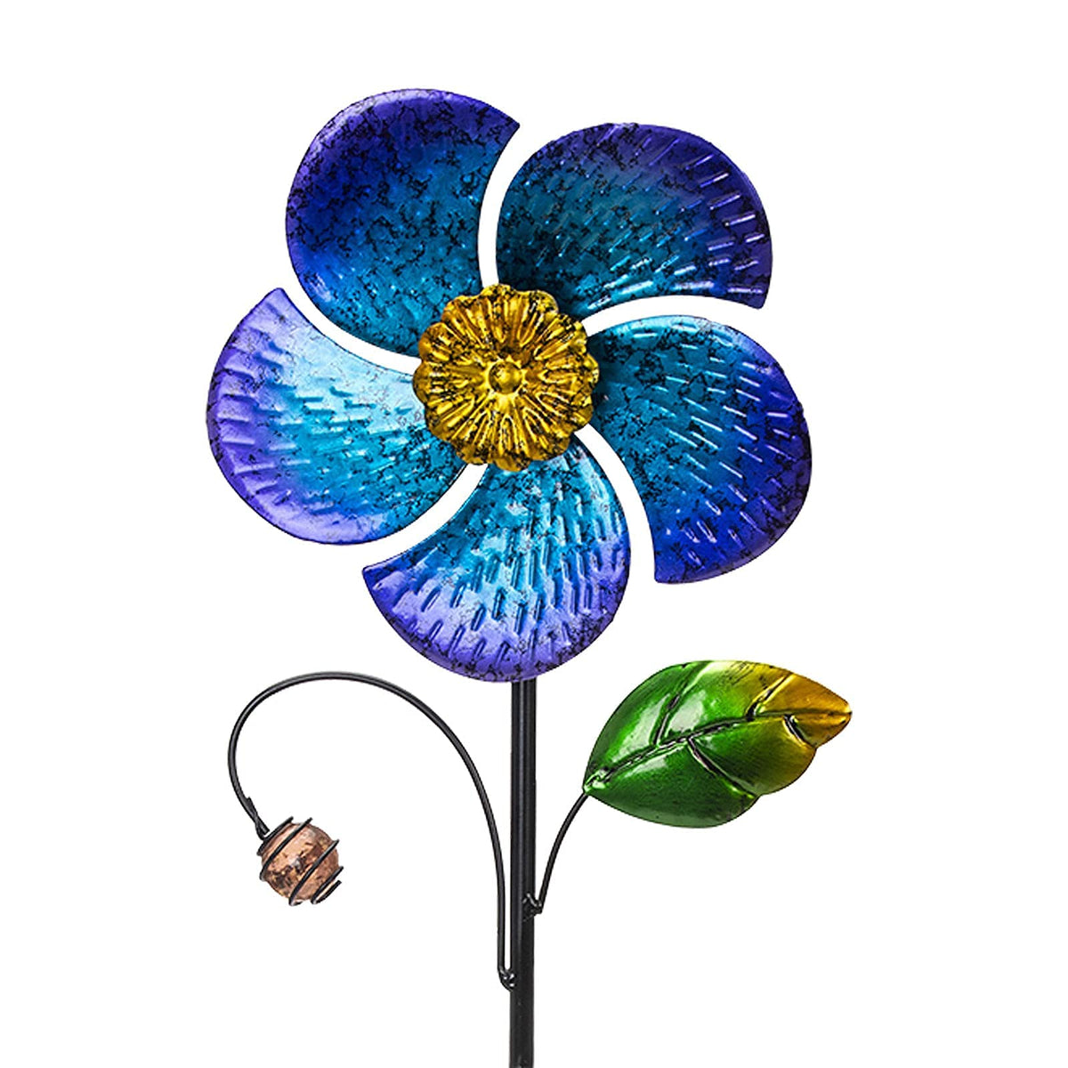 Viveta Wind Spinner with Metal Stake 28.7 inches Outdoor Garden Pinwheels Spinners Blue Flower Shape Design for Yard Lawn Patio Decor