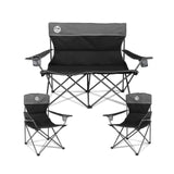 Northroad Outdoor Camping Chair Set of 3Folding Padded Camp Chair w/1 Sofa2 Single ChairsCollapsible Conversation Set for Family Patio Beach (Black)