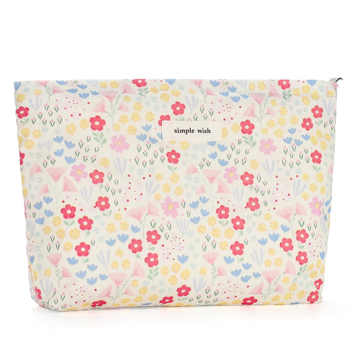 Sightor Aesthetic Makeup Bag Large Capacity Cosmetic Bag Canvas Floral Makeup Bag Travel Pouch Make Up Purse Toiletry Storge Bag for Women (Red Pink Flowers)