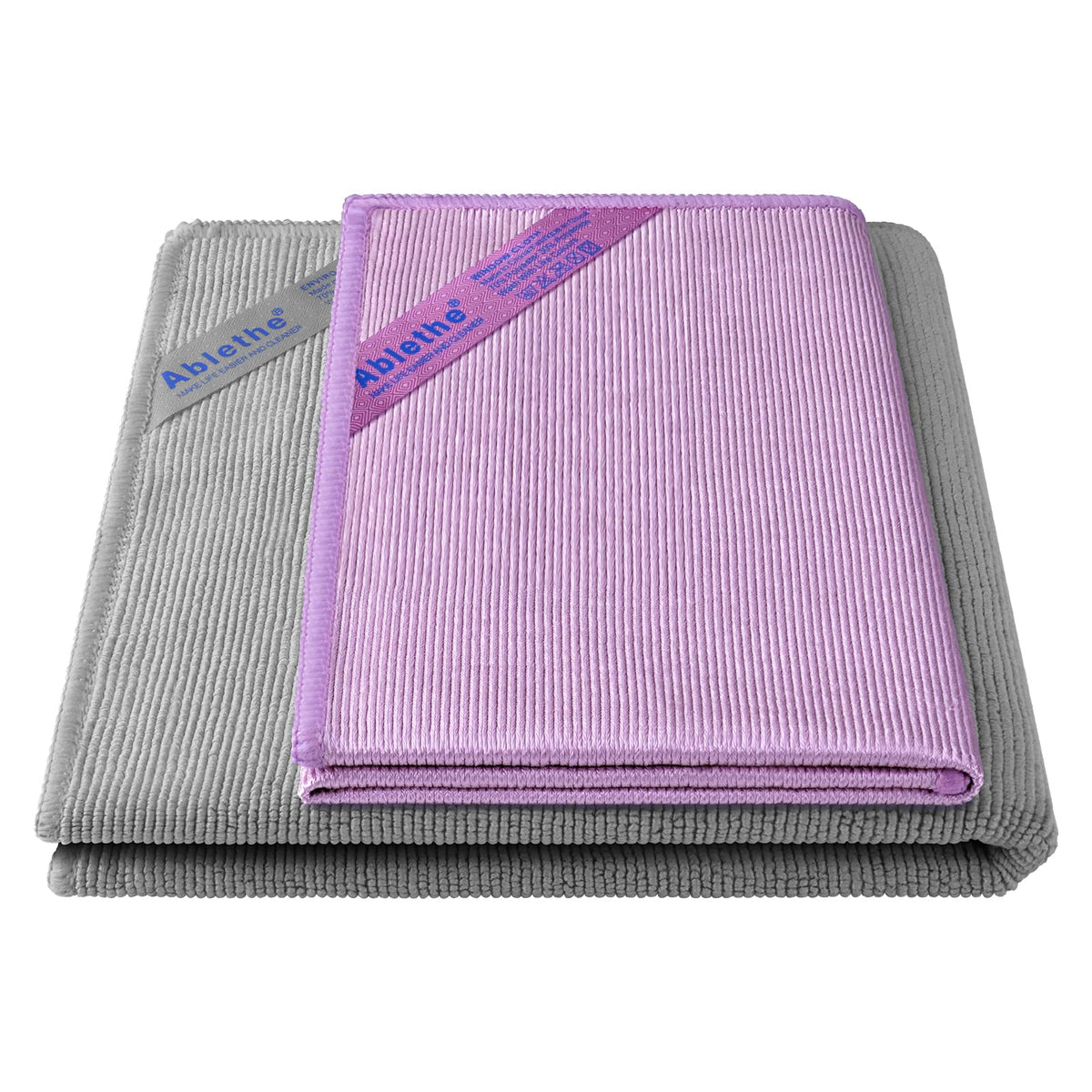 Ablethe Window & Enviro Cleaning Cloth Basic Package - Streak Free Cleaning Rags Microfiber Cleaning Cloth for Glass Mirror(Purple 1 Pack Grey 1 Pack)