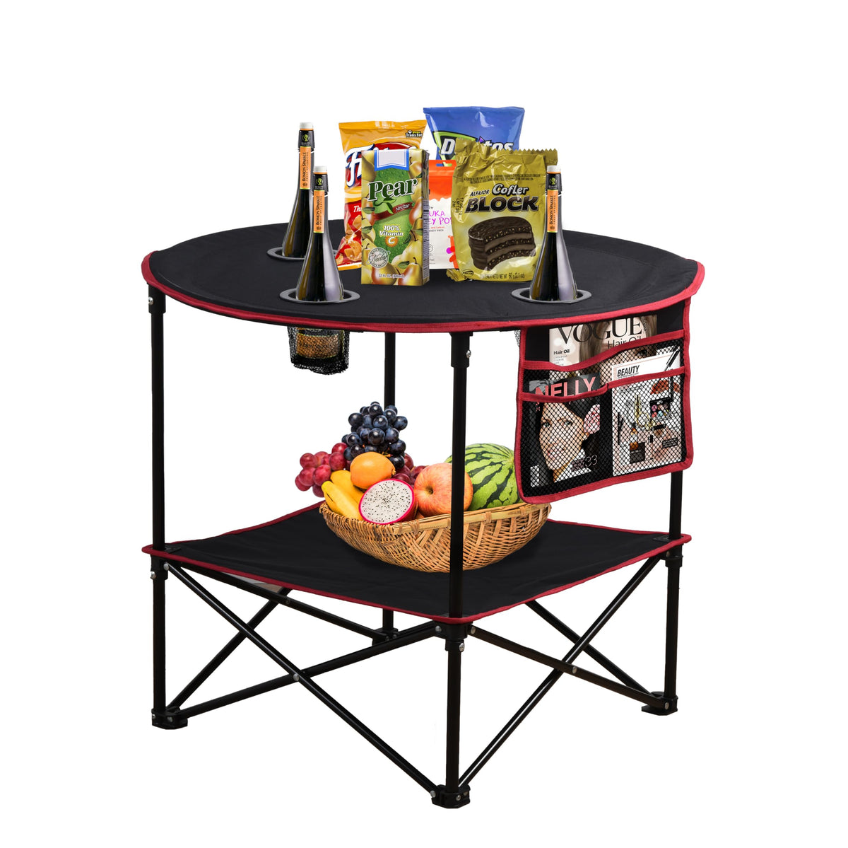 LEADALLWAY Camping Table Folding Picnic Table with 4 Cup Holders and Carrying Bags Collapsible Canvas Portable Tables Folding for BBQ Outdoor Fishing