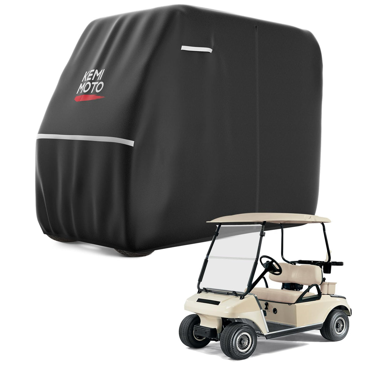 KEMIMOTO Golf Cart Cover 600D Weatherproof Durable Protection 2-Seater Large Rainproof Cover with Storage Bag Compatible with EZGO Club Car 2 Passenger Black