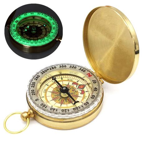 Camping Survival Compass for HikingSmall Golden Pocket Compass for KidsGlow in The Dark Waterproof Vintage Metal Military Gear Compass for Hunting Backpacking Outdoor Navigation Tool (Golden)